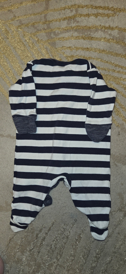 Next Navy and White Striped Sleepsuit Newborn