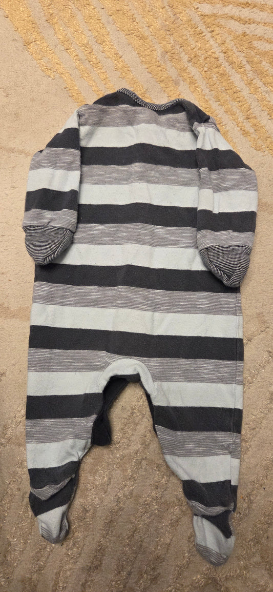 Next White and Grey Striped Sleepsuit Newborn