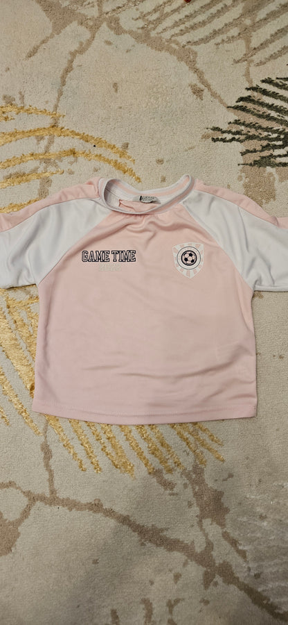 White and Pink Shortsleeve Football Kit 2-3 Years