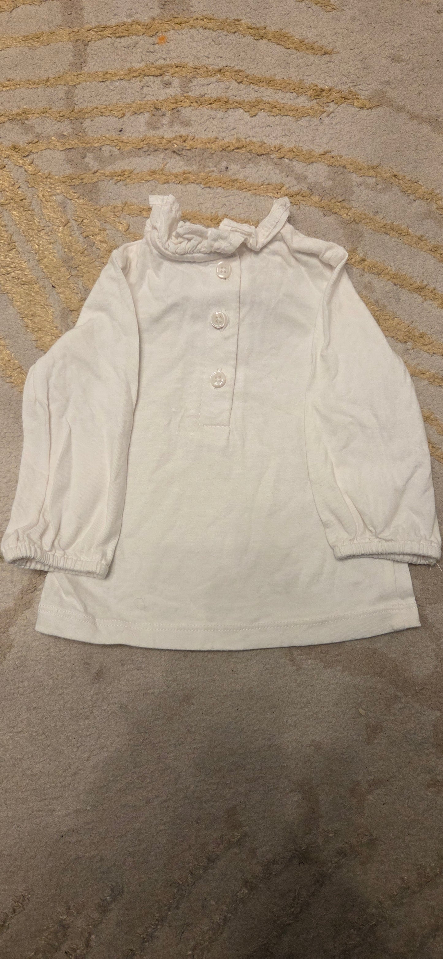White Longsleeve with Frilly Neck T-Shirt 0-3 Months