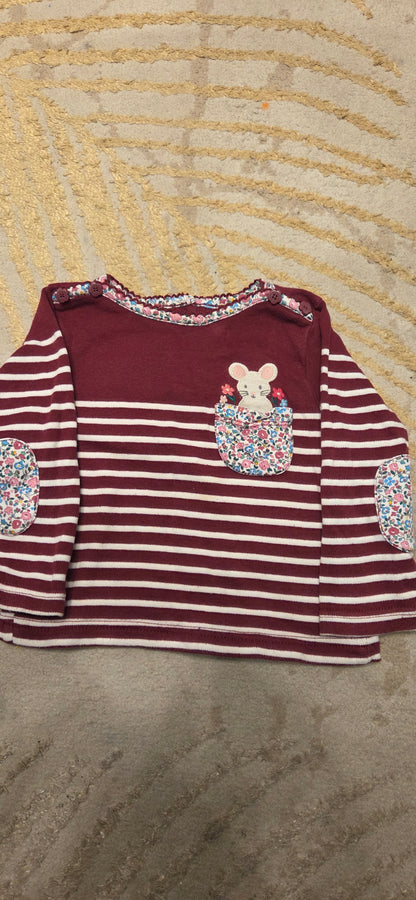 JoJo White and Pink Floral Longsleeve T-Shirt 12-18 Months