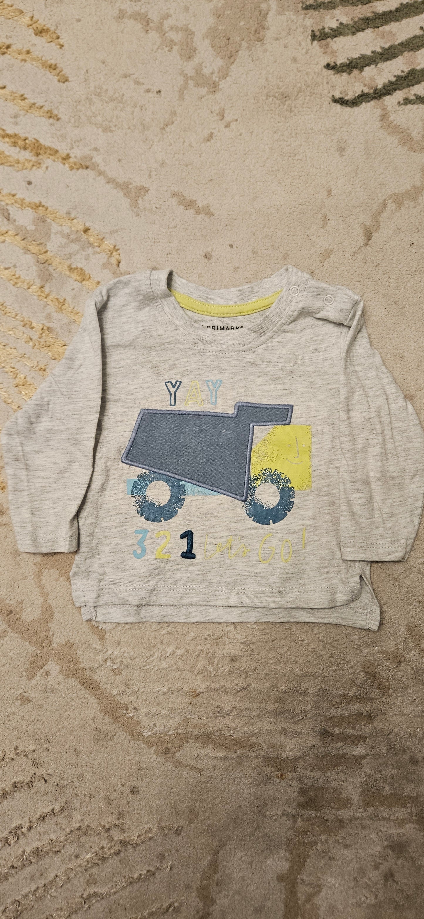 Primark Grey Dump Truck Longsleeve T-Shirt 3-6 Months
