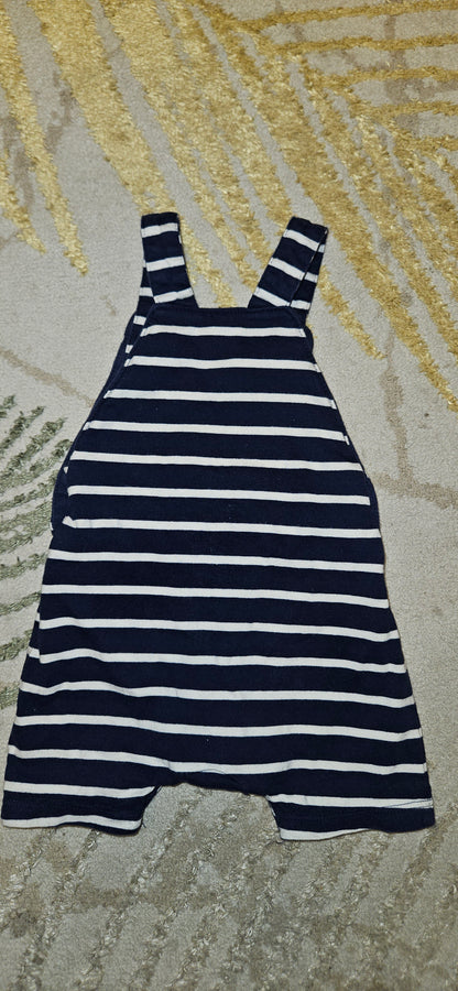 M&S Blue and White Striped Roar Dungarees 3-6 Months