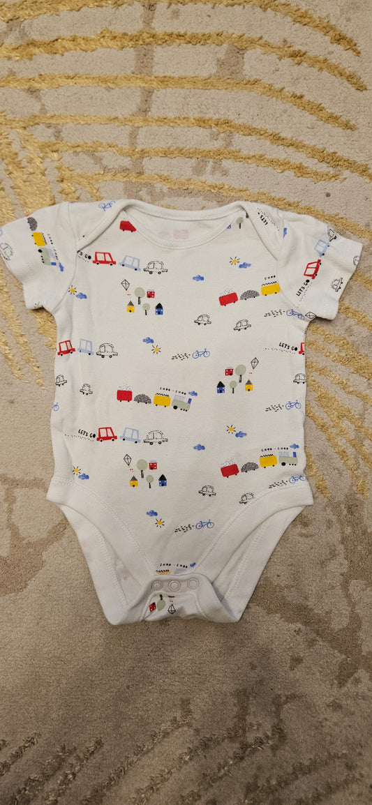F&F White Transport Shortsleeve Vest 3-6 Months