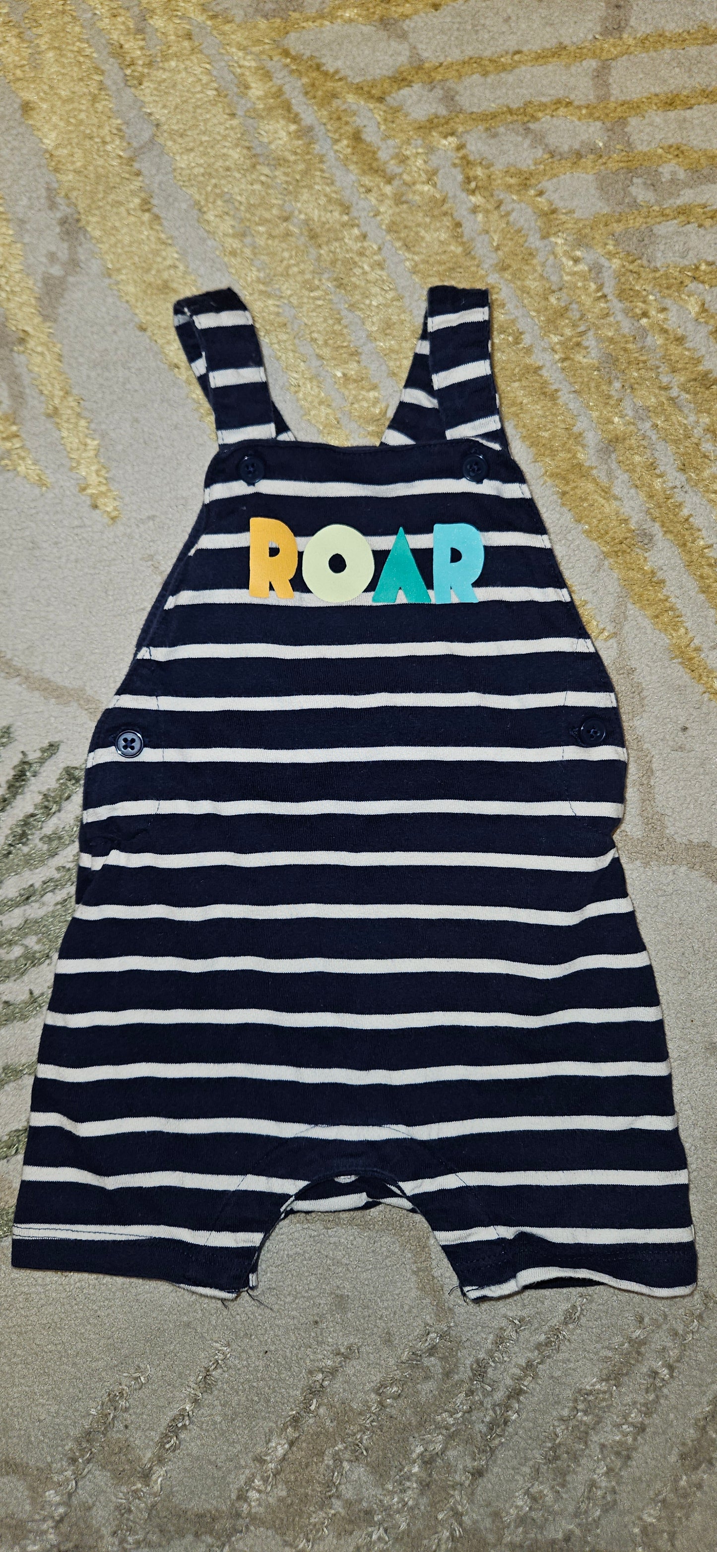 M&S Blue and White Striped Roar Dungarees 3-6 Months