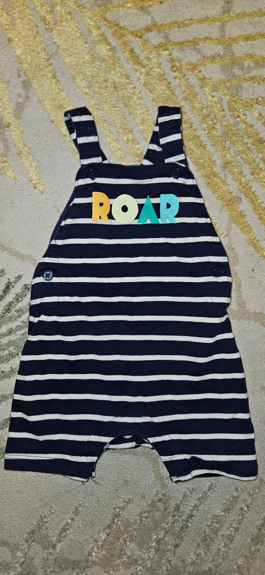 M&S Blue and White Striped Roar Dungarees 3-6 Months