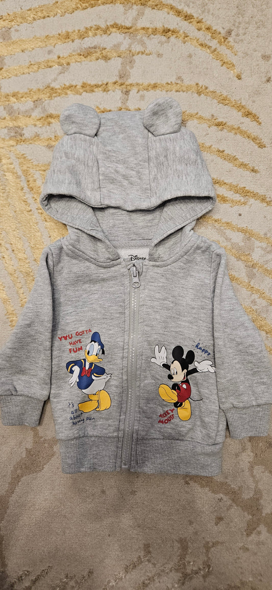 Disney Grey Mickey & Donald Zip-Up Hoodie 6-9 Months