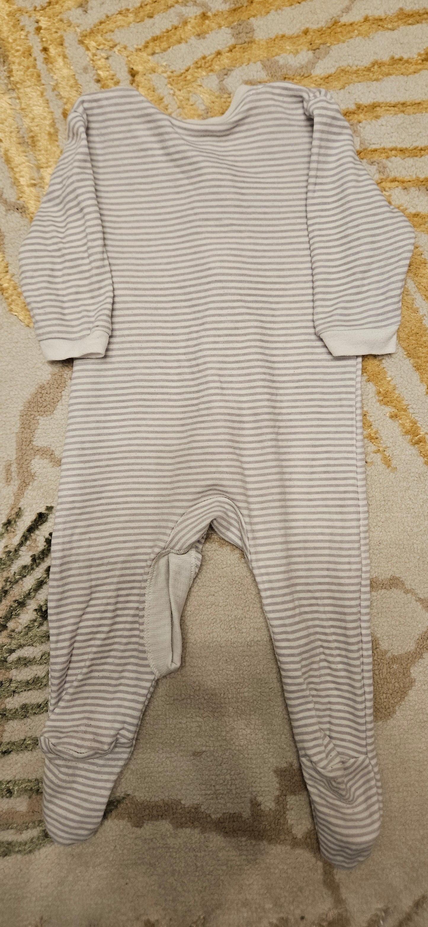 F&F Grey and White Striped Sleepsuit 0-3 Months