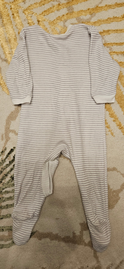 F&F Grey and White Striped Sleepsuit 0-3 Months
