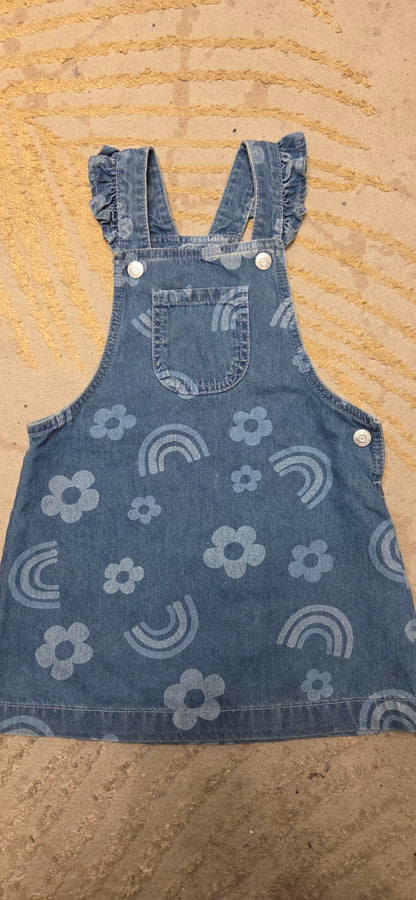 F&F Flower and Rainbow Denim Dress 2-3 Years